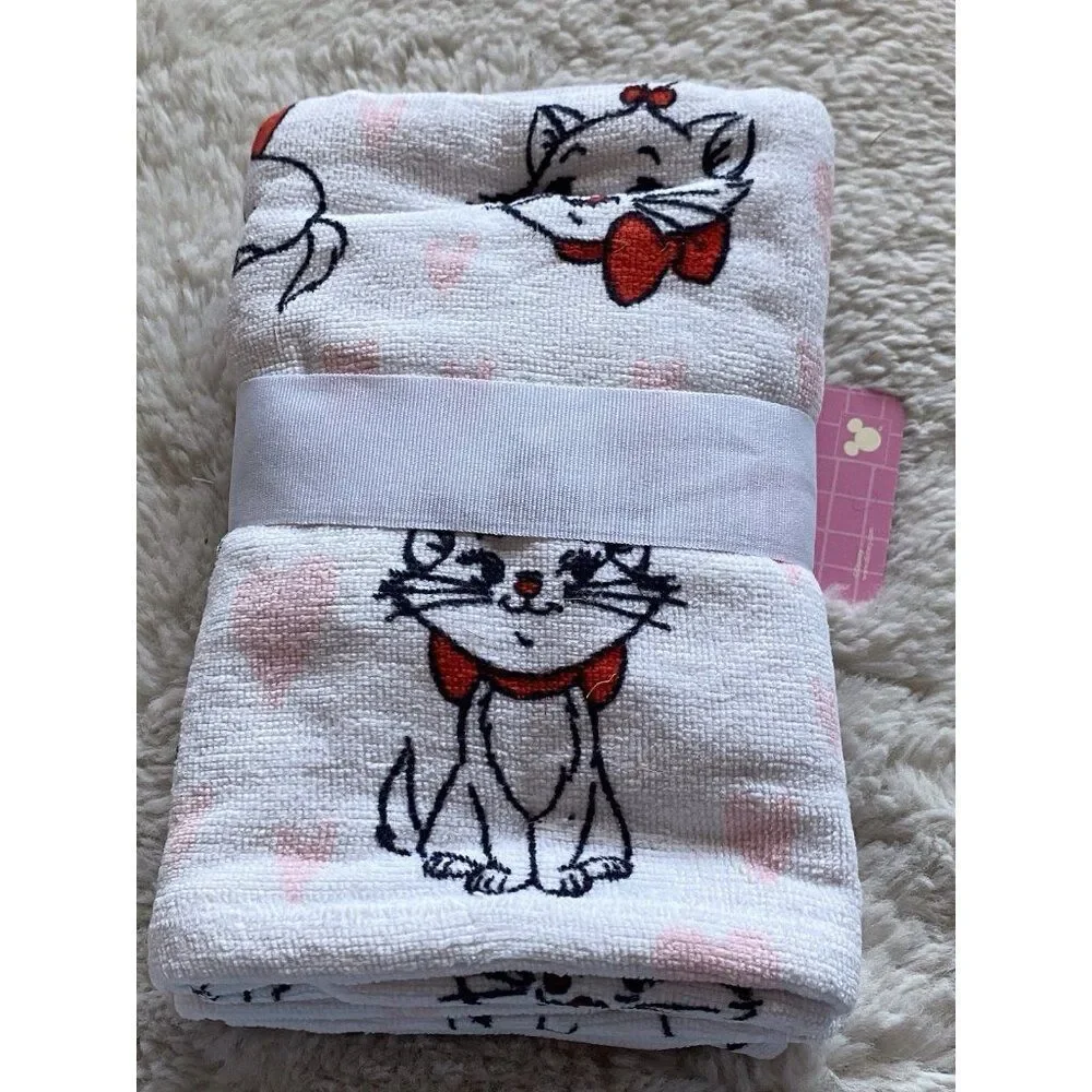 2 Pack Disney The Aristocats MARIE Valentines Hearts‎ Bath Hand Towels 16 X 26”